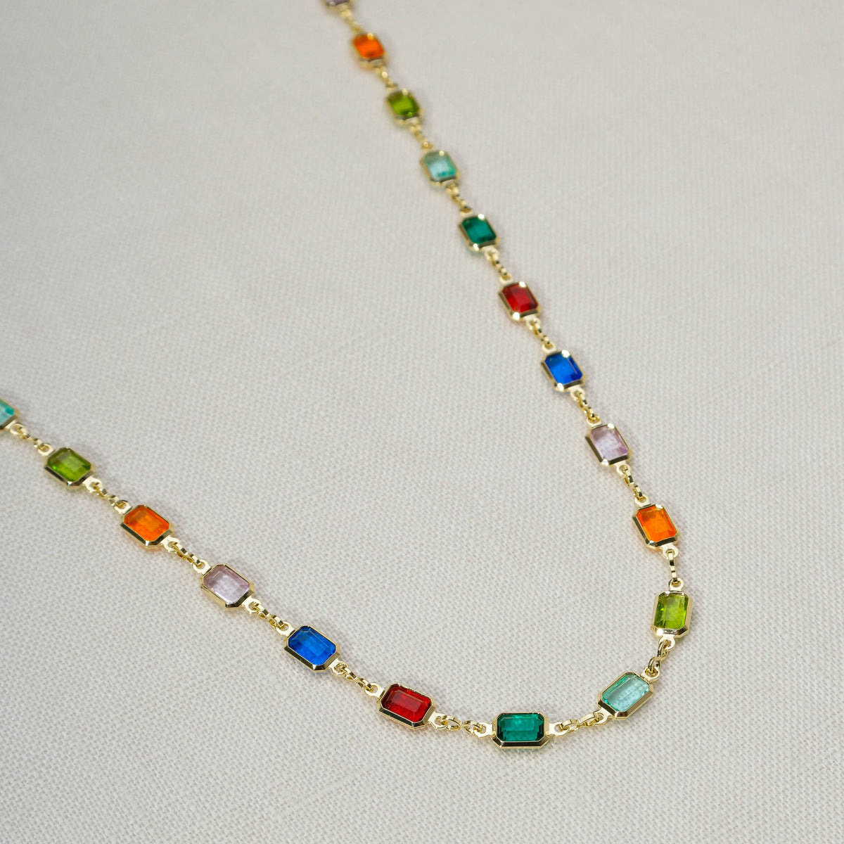 18k Gold Filled Multicolor Rainbow Necklace: 16&quot; necklace + 2&quot; extension