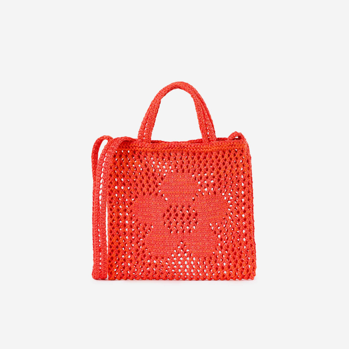 Flower Mini Raffia Tote: Poppy