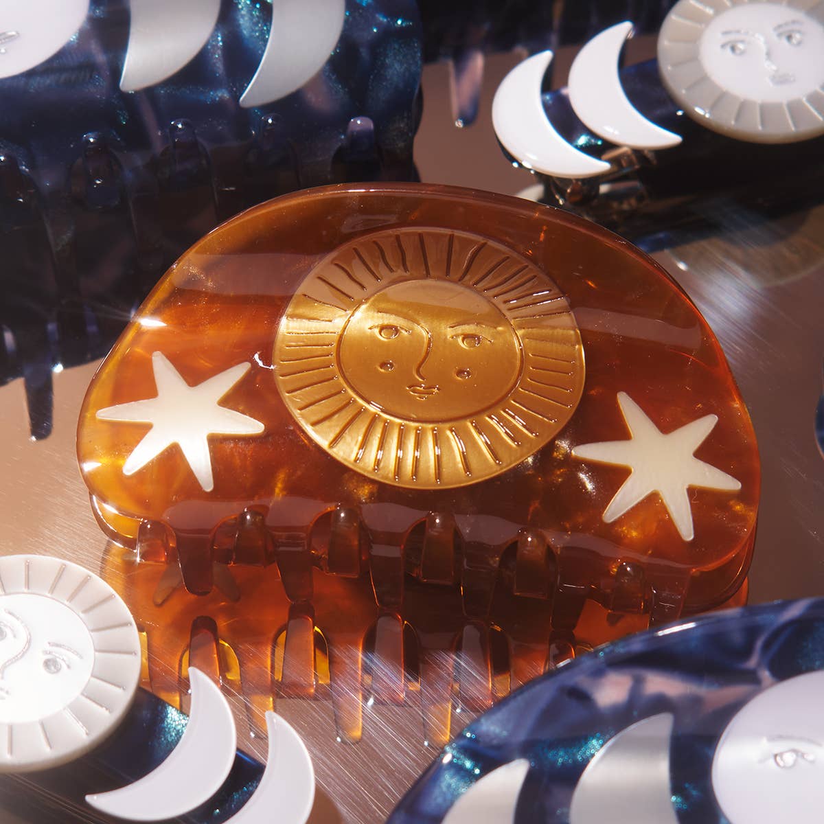 Hemera Golden Astrology Sun and Stars Shimmer Hair Claw