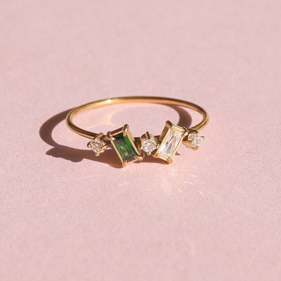 Dara - Multi Stone Ring Gold: Green-Clear