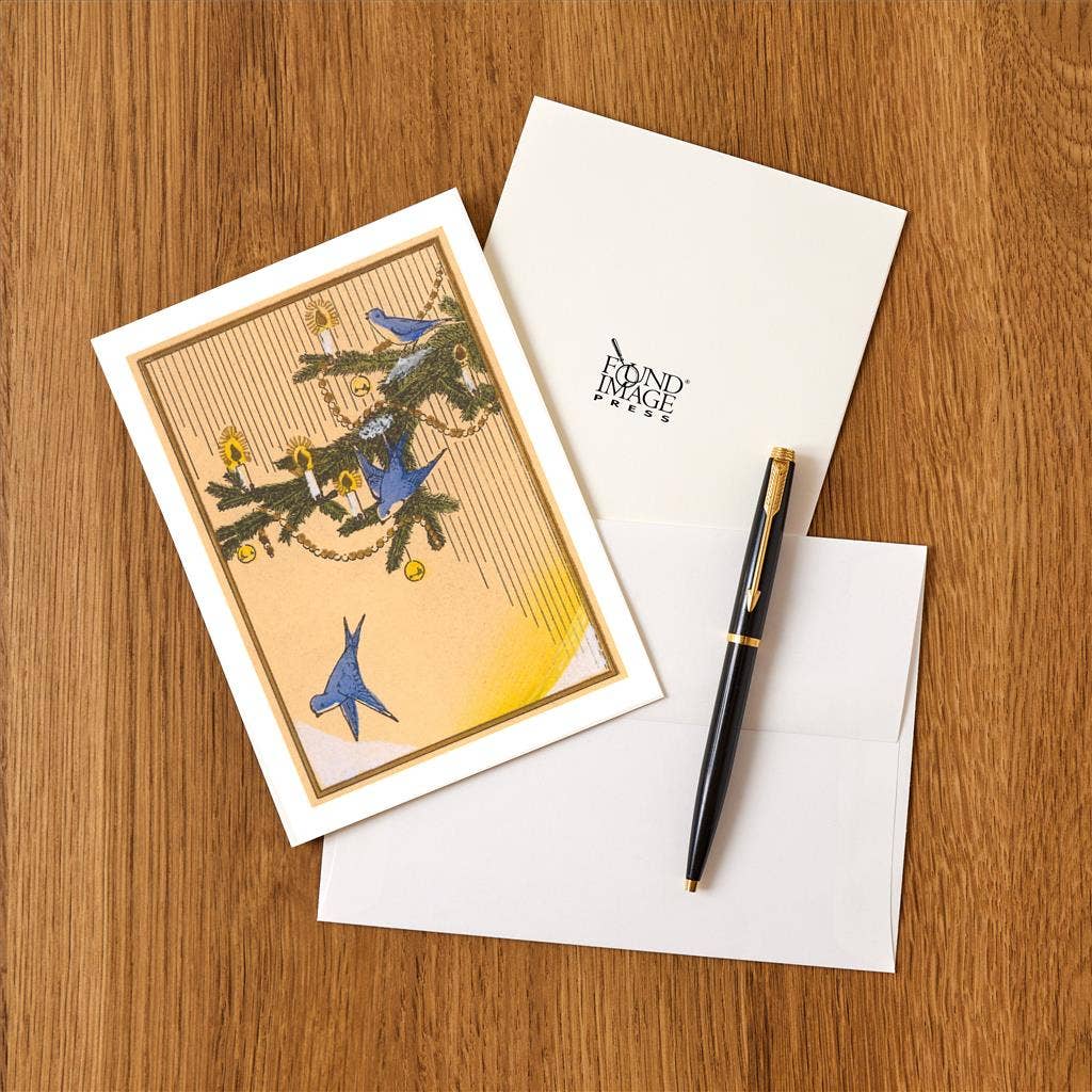 Greeting Card MC-771 Blue Birds on Christmas Tree