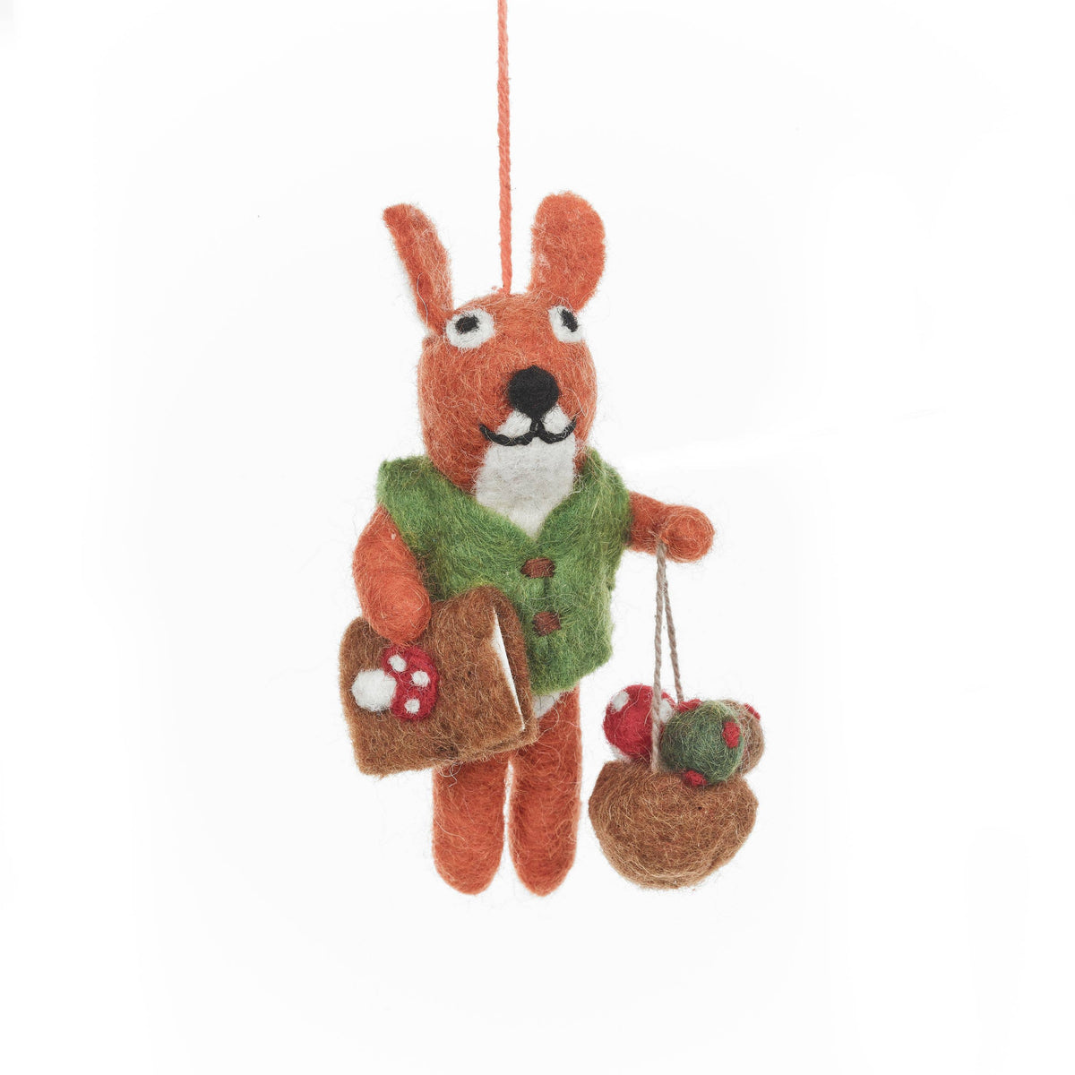 Felt Fungi Forager Squirrel Ornament
