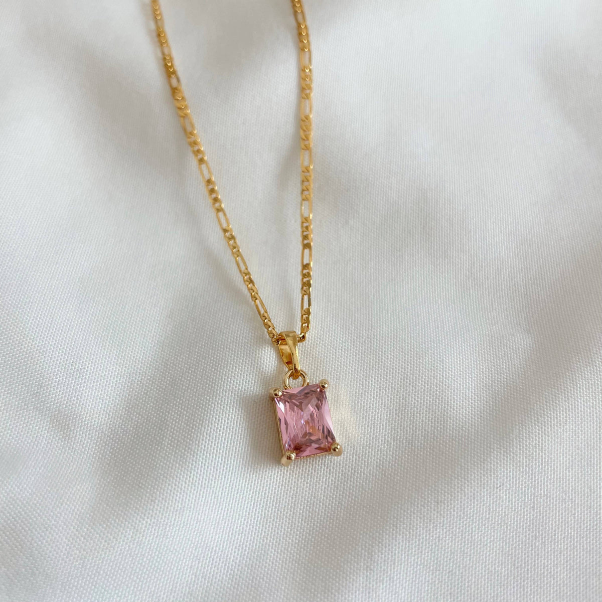 Rosa Pink Stone Gold Filled Necklace Gemstone Charm