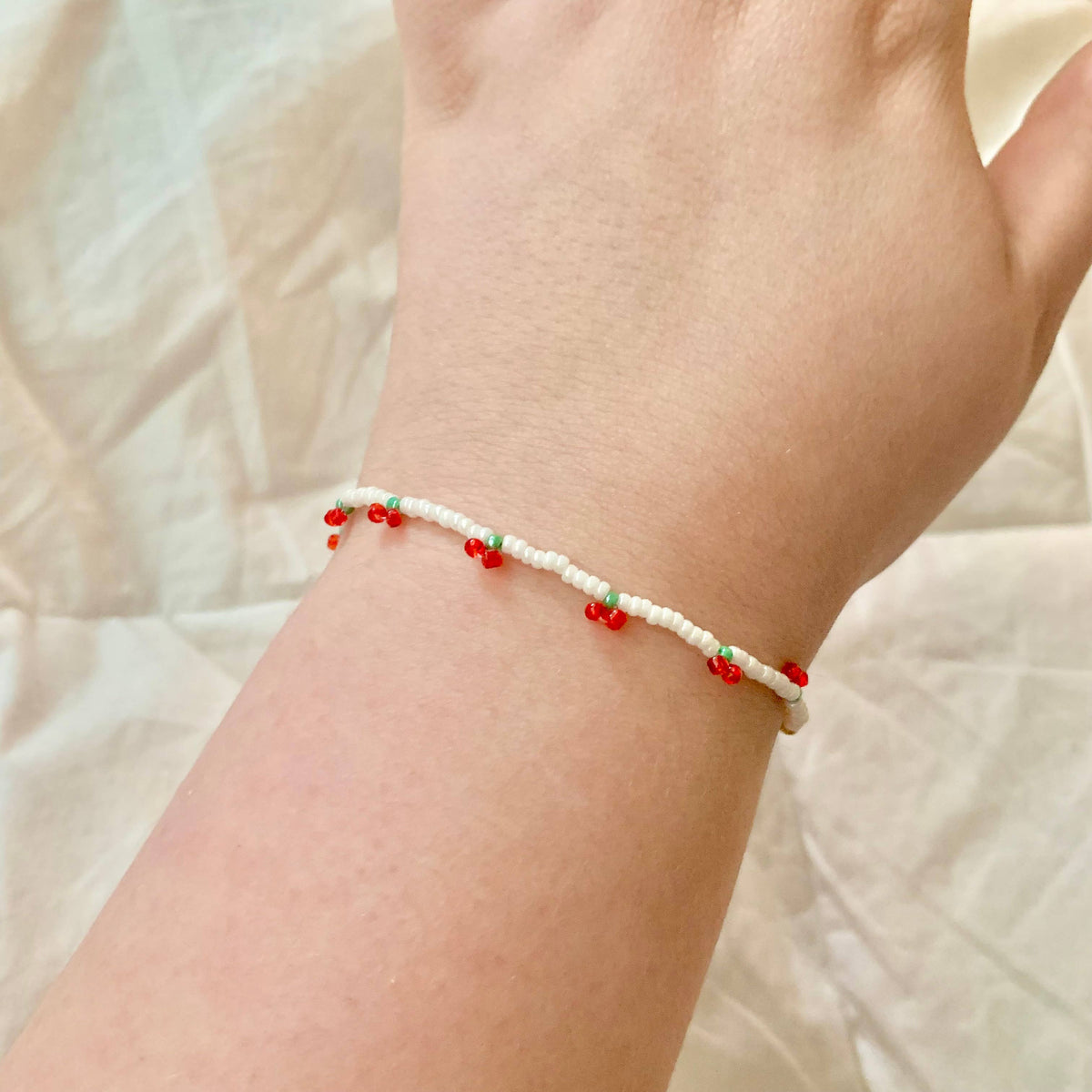 Dainty Cherry Bracelet - Dainty Beaded Jewelry