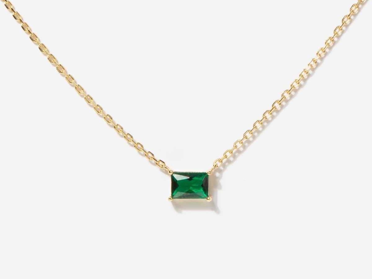 Baguette Emerald May Birthstone Necklace: Garnet