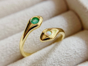 Snake Emerald and Opal 14K Gold Ring