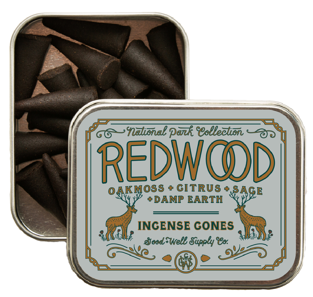 Good &amp; Well Supply Co: Redwood Incense - Oakmoss Sage Citrus + Damp Earth