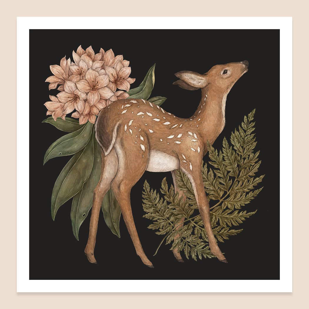10&quot; x 10&quot; Deer, Fern, Rhododendron Print