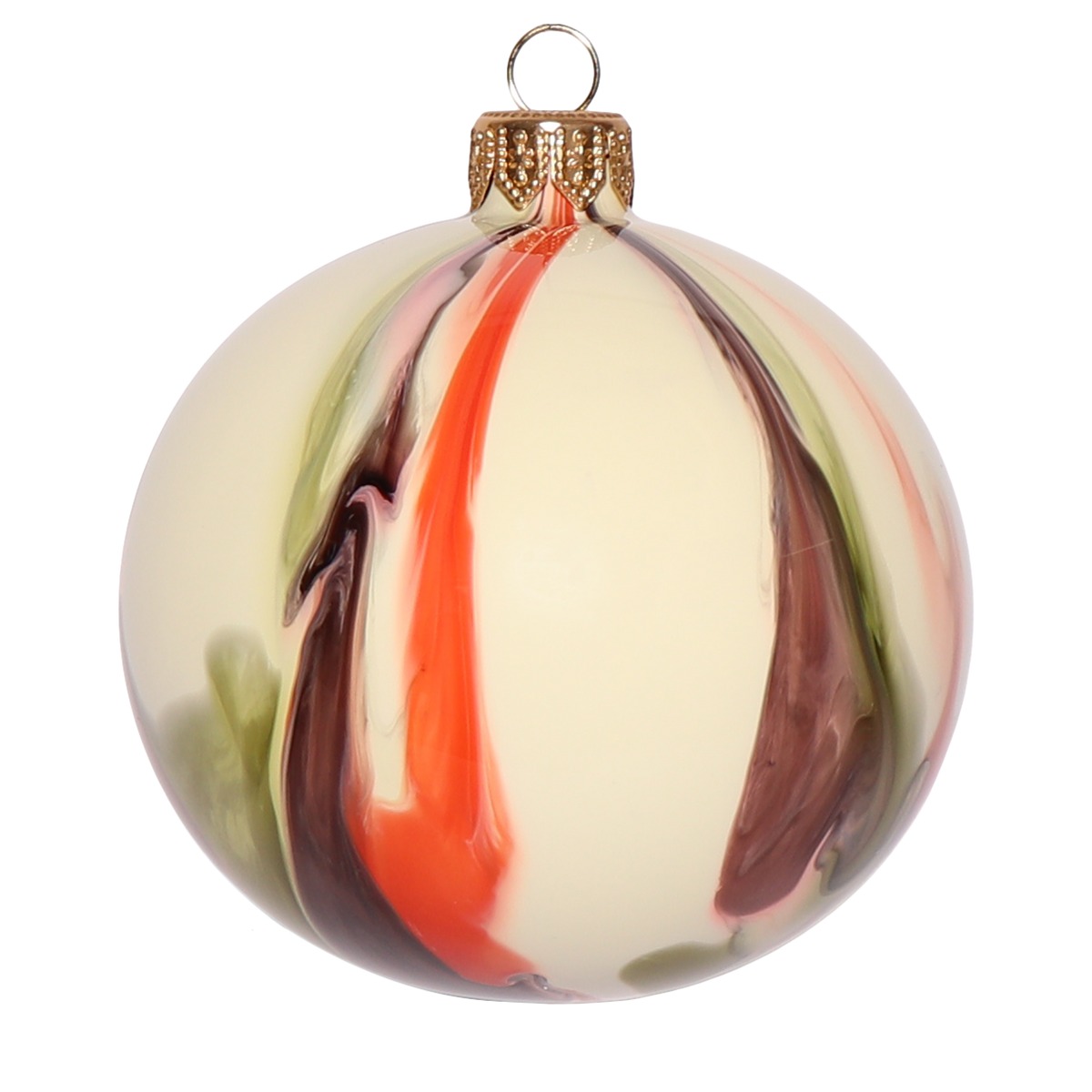 Marble Effect Ornament Bauble, 8cm Olive/Red/Brown