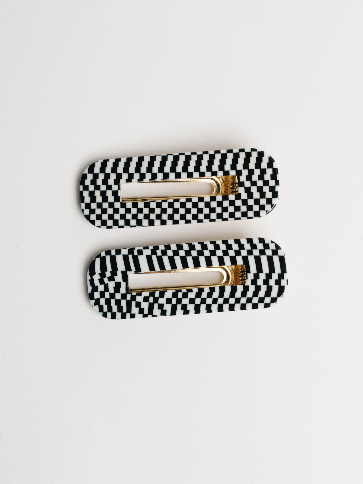 Tortoise Duo In BW Checkered Hair Clips