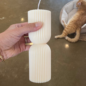 Ribbed pillar candle white