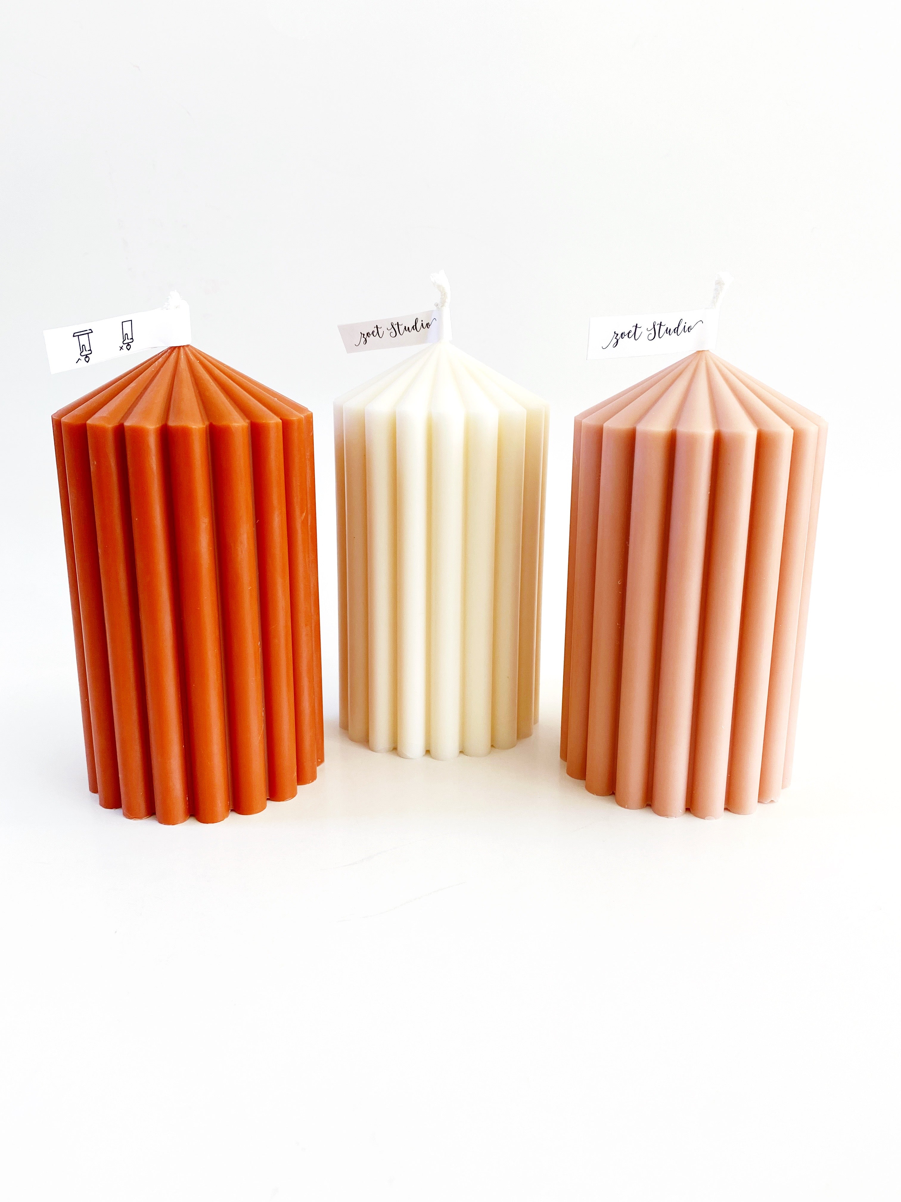 Small Ribbed Pillar Candles | Soy Wax